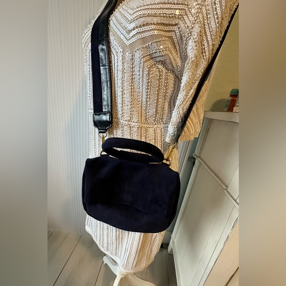 Anthropologie Navy Blue Blake Wide Strap Suede Crossbody Bag - Picture 5 of 11